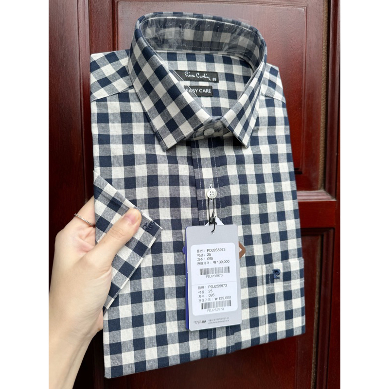 Sơ mi cộc tay nam Pier.re Car.din.16 mầu dáng suông vạt ngang