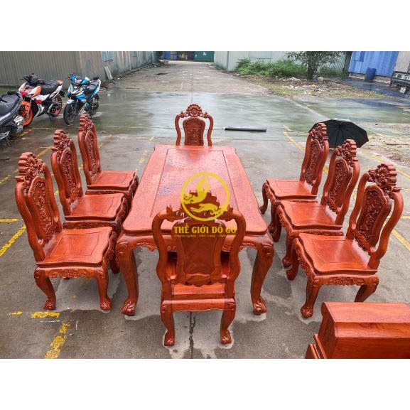 L15 Bàn Ăn Mặt Trời 8 Ghế Gỗ Hương Đá