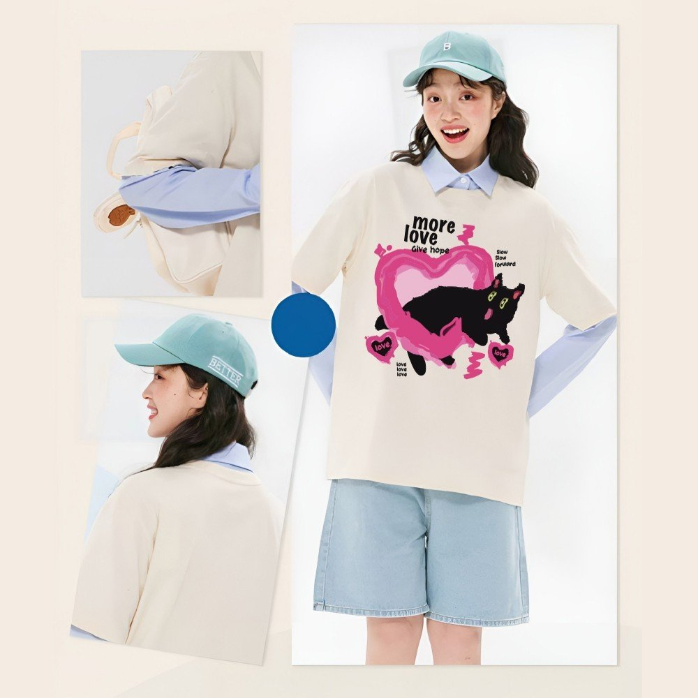 Áo phông nam nữ WEED EVERYDAY Black Cat 1473 form rộng tay lỡ