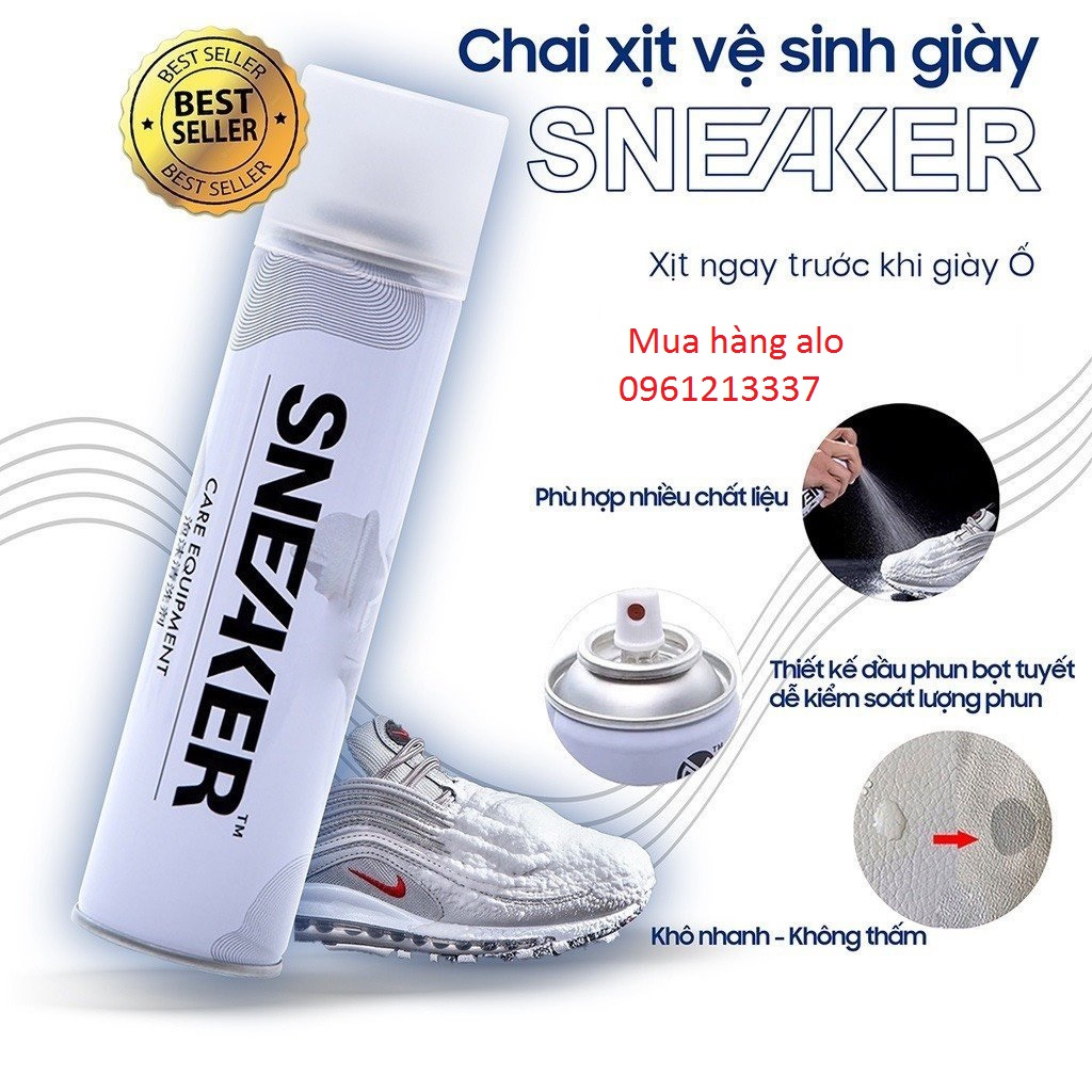 Chai xịt vệ sinh Giày Sneaker - Giày thể thao 300ml - có bàn chải trên nắp chai