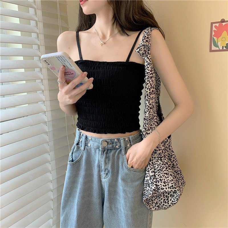 Áo hai dây thời trang nữ kèm đệm mút mỏng siêu thoải mái, bra nhún ôm body có thể tháo rời 2 dây phong cách Hàn Quốc