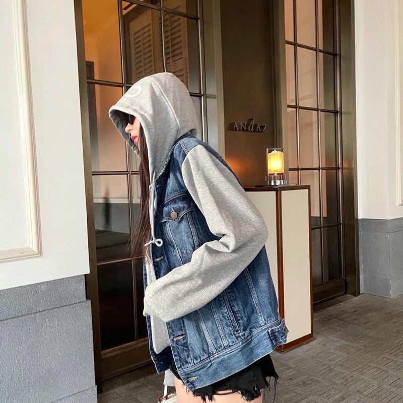 Áo Khoác Bò Celin Mũ 2 Lớp Cao Cấp-Áo Hoodie Khoác Bò Nam Nữ Xám Đen Hàng Đẹp Chuẩn Form
