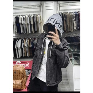 Áo khoác bò celin mũ 2 lớp cao cấp-áo hoodie khoác bò nam nữ xám đen hàng đẹp chuẩn form