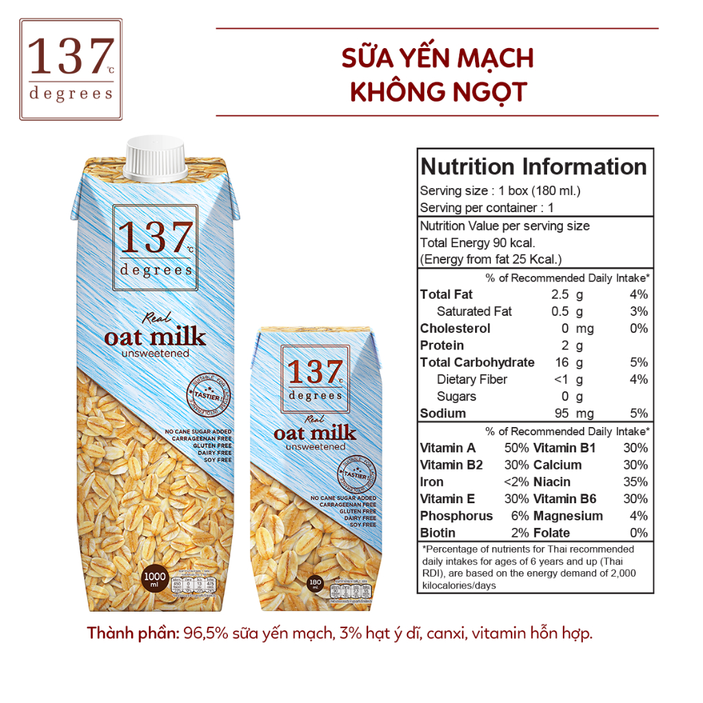 Sữa Hạt 137 Degrees Thái Lan Không Đường, Không Đậu Nành, Không Sữa Bò