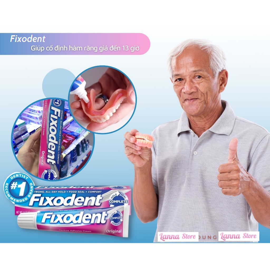 Keo Dán Hàm Răng Giả Fixodent Denture Adhesive Cream Original 68g  Hàng Chính Hãng P&G - USA