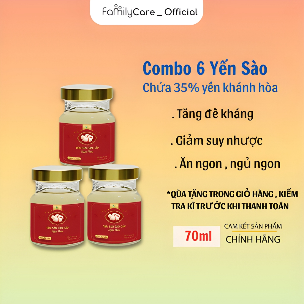Combo 6 Yến Sào Cao Cấp Ngọc Phúc 35% Tổ Yến Chưng Đường Phèn Tăng Cường Đề Kháng  70ml