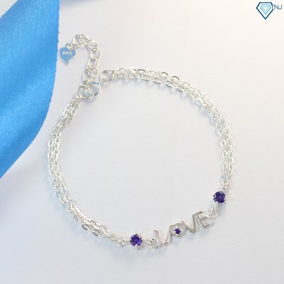 Lắc tay bạc nữ chữ LOVE đính đá tím đẹp LTN0134 - Trang Sức TNJ
