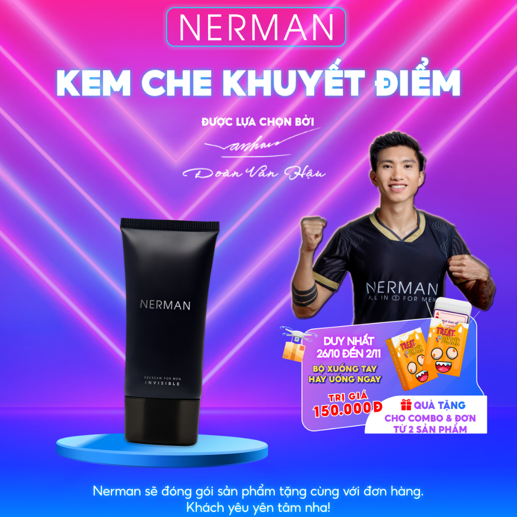 Kem che khuyết điểm cho nam Nerman BB Cream Invisible 3in1 Chống nắng SPF 45+, che