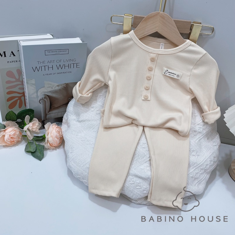 Bộ Dài Tay Bé Trai Bé Gái Chất Vải Tăm Cotton Lạnh Cúc Ngực 5 Nút | Áo Quần Bé Trai, Bé Gái Thu Đông 8kg-18kg