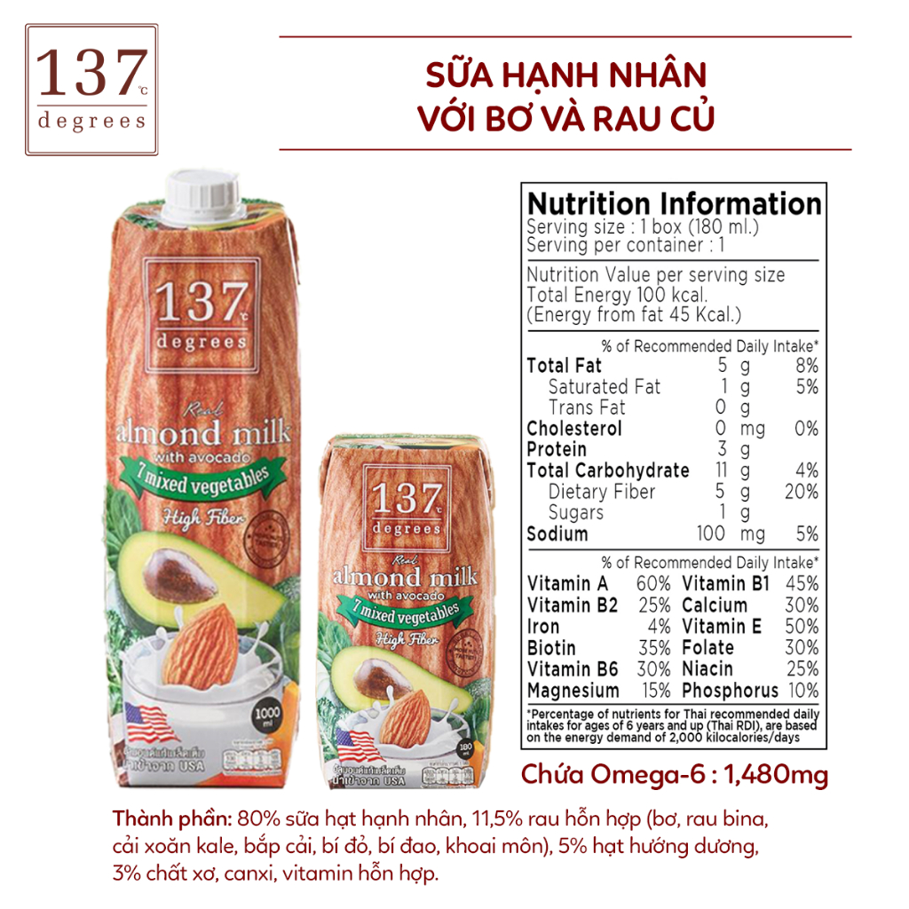 Thùng Sữa Hạt 137 Degrees Thái Lan Không Đường, Không Đậu Nành, Không Sữa Bò