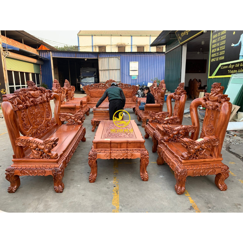 L02 Nghê Bảo Đỉnh Chân 12 Cột 12 Chương Liền Gỗ Hương Đá