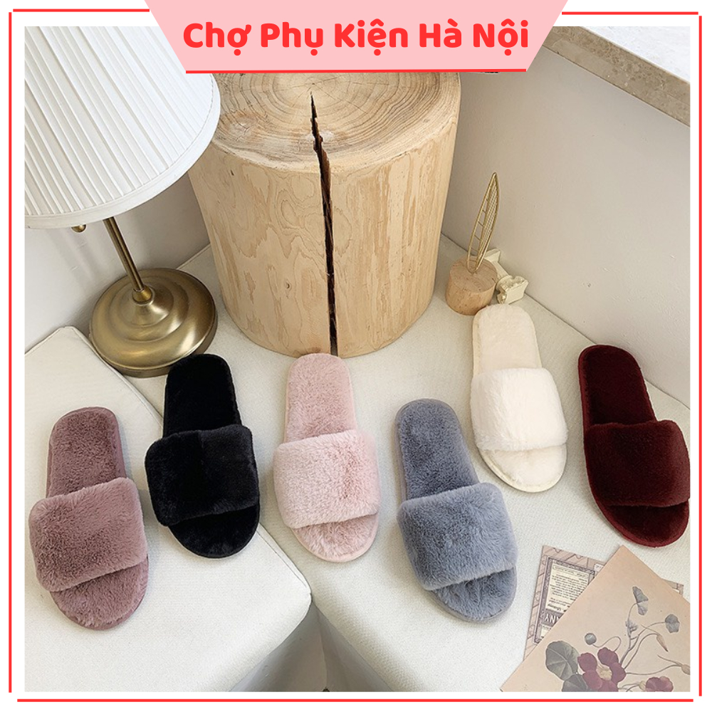 Dép bông dép lông quai ngang nữ sang chảnh siêu ấm A120 Chợ Phụ Kiện Hà Nội