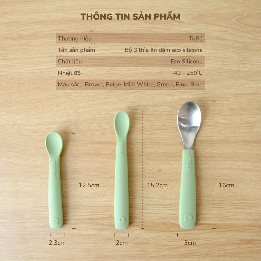 Bộ 3 thìa ăn dặm Silicone Tobe an toàn cho bé