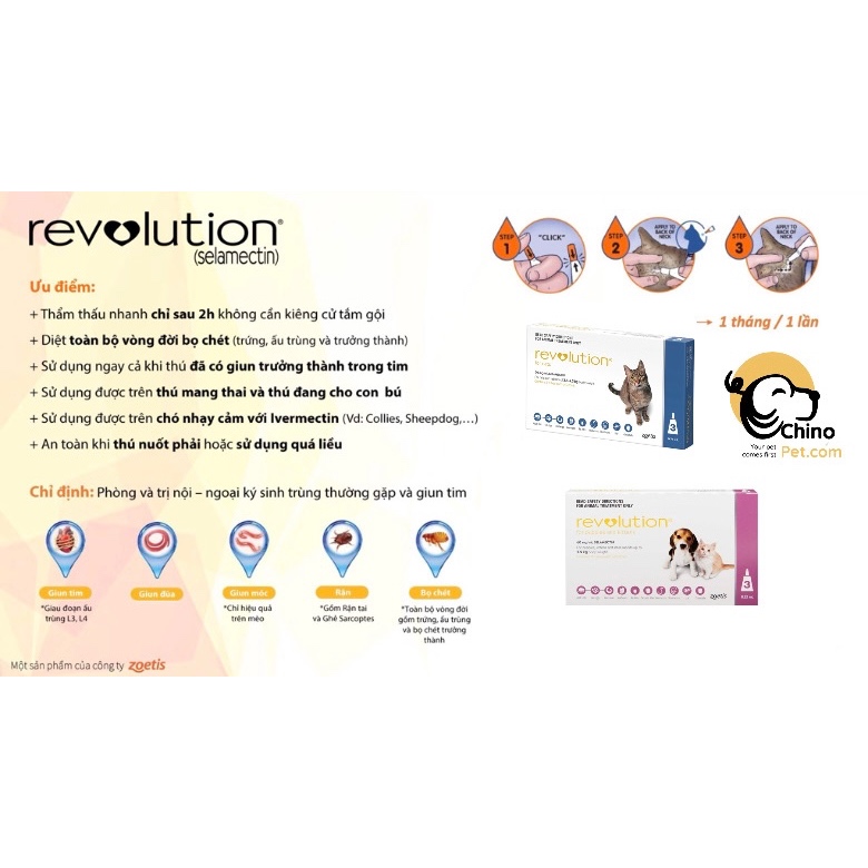 Nhỏ Gáy ZOETIS Revolution Phòng Ngừa & Loại Trừ Bọ Ve Rận cho chó mèo