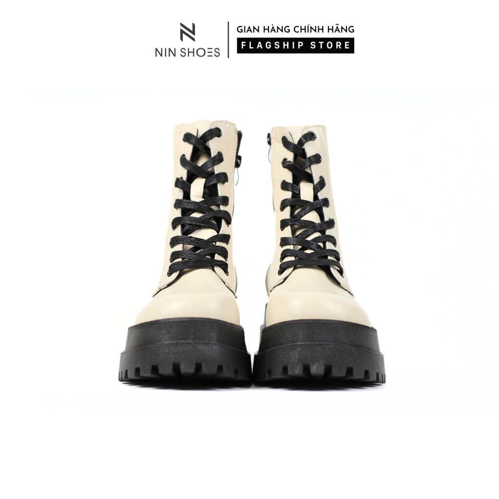 Giày boots martin đế cao mũi tròn chất da xịn Ninshoes phong cách hàn quốc lên chân mềm mại siêu hot Bom018
