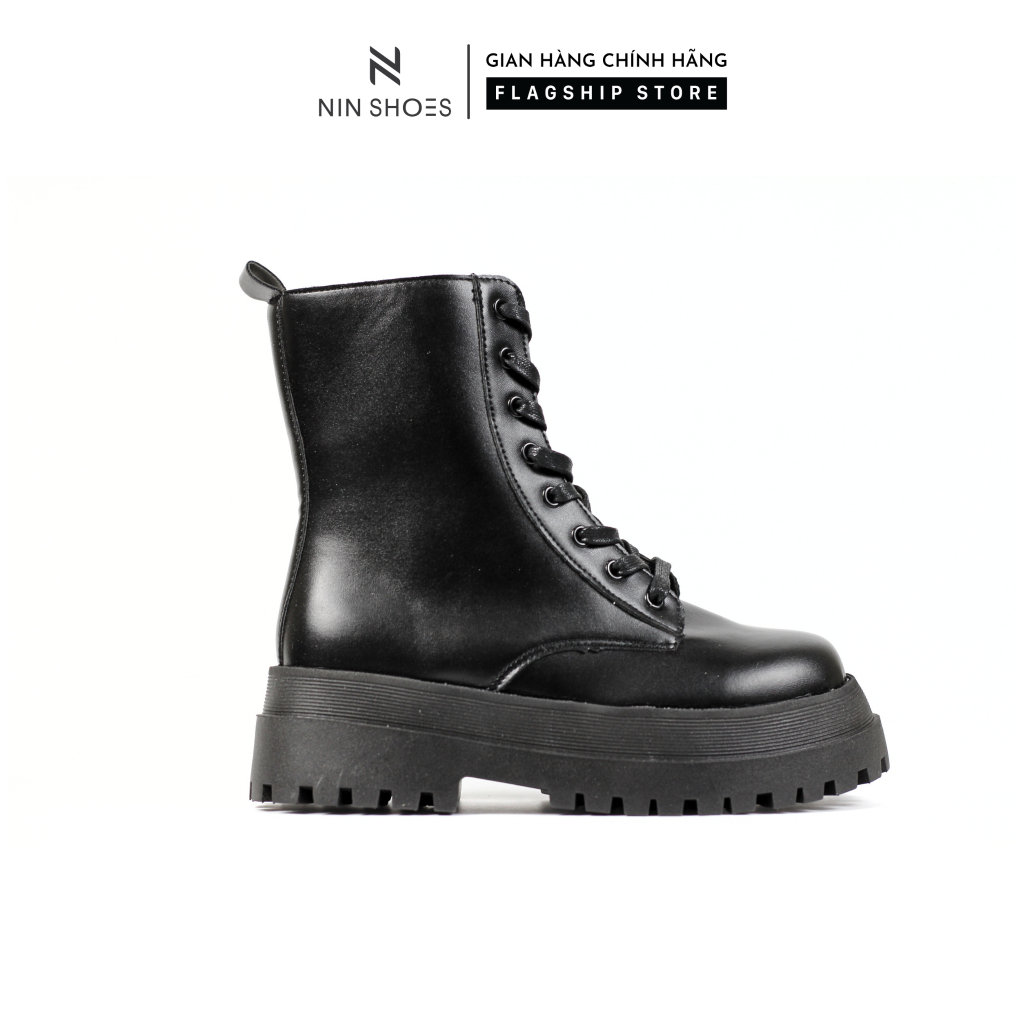 Giày boots martin đế cao mũi tròn chất da xịn Ninshoes phong cách hàn quốc lên chân mềm mại siêu hot Bom018