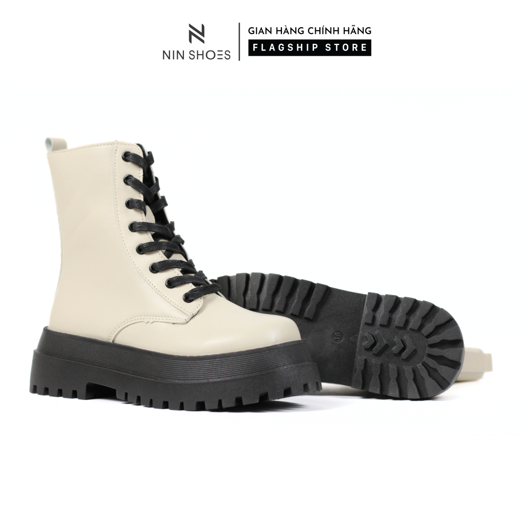 Giày boots martin đế cao mũi tròn chất da xịn Ninshoes phong cách hàn quốc lên chân mềm mại siêu hot Bom018