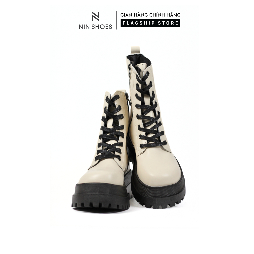 Giày boots martin đế cao mũi tròn chất da xịn Ninshoes phong cách hàn quốc lên chân mềm mại siêu hot Bom018