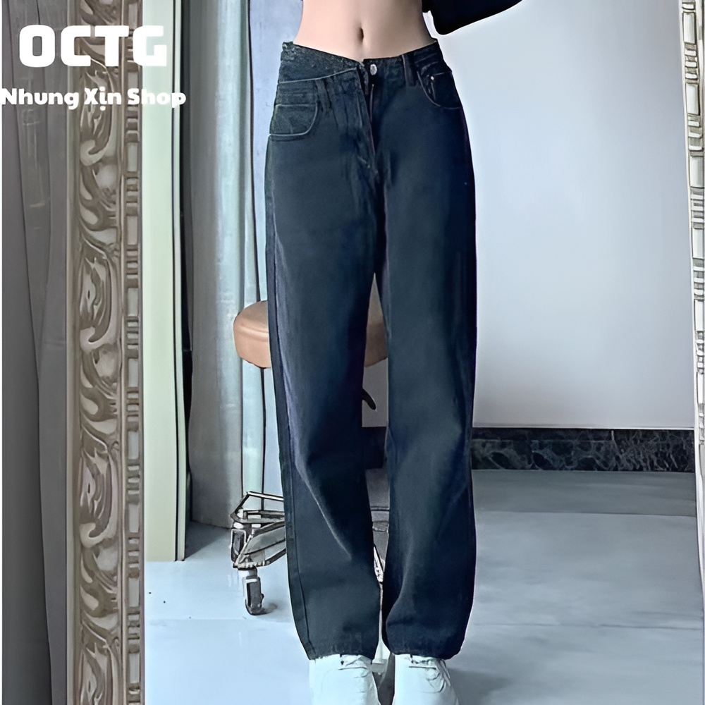 Quần jeans cạp cao vắt chéo thời trang Uzzang Kore siêu tôn dáng
