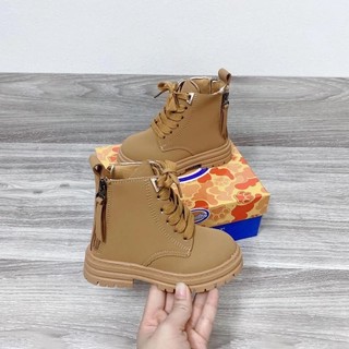 Boot da lộn PU mềm siêu nhẹ có khóa kéo dây buộc êm chân thời trang thu đông cho bé - bốt có dây buộc ấn tượng cho bé
