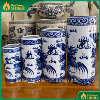 Lọ Đựng Hương, Ống Hương, Ống Cắm Hương Bát Tràng Men Lam, Men Trắng Hoạ Tiết Rồng, Sen