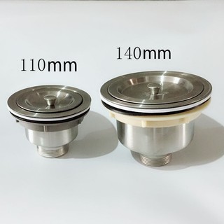 Bầu xả thoát nước cả bộ chậu rửa bát Kama đầy đủ to nhỏ phi 110mm và 140mm inox