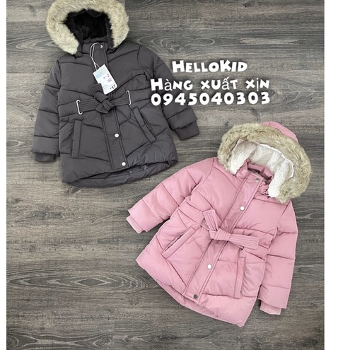 Áo khoác parka phao buộc eo PRIMA mũ lông tháo rời