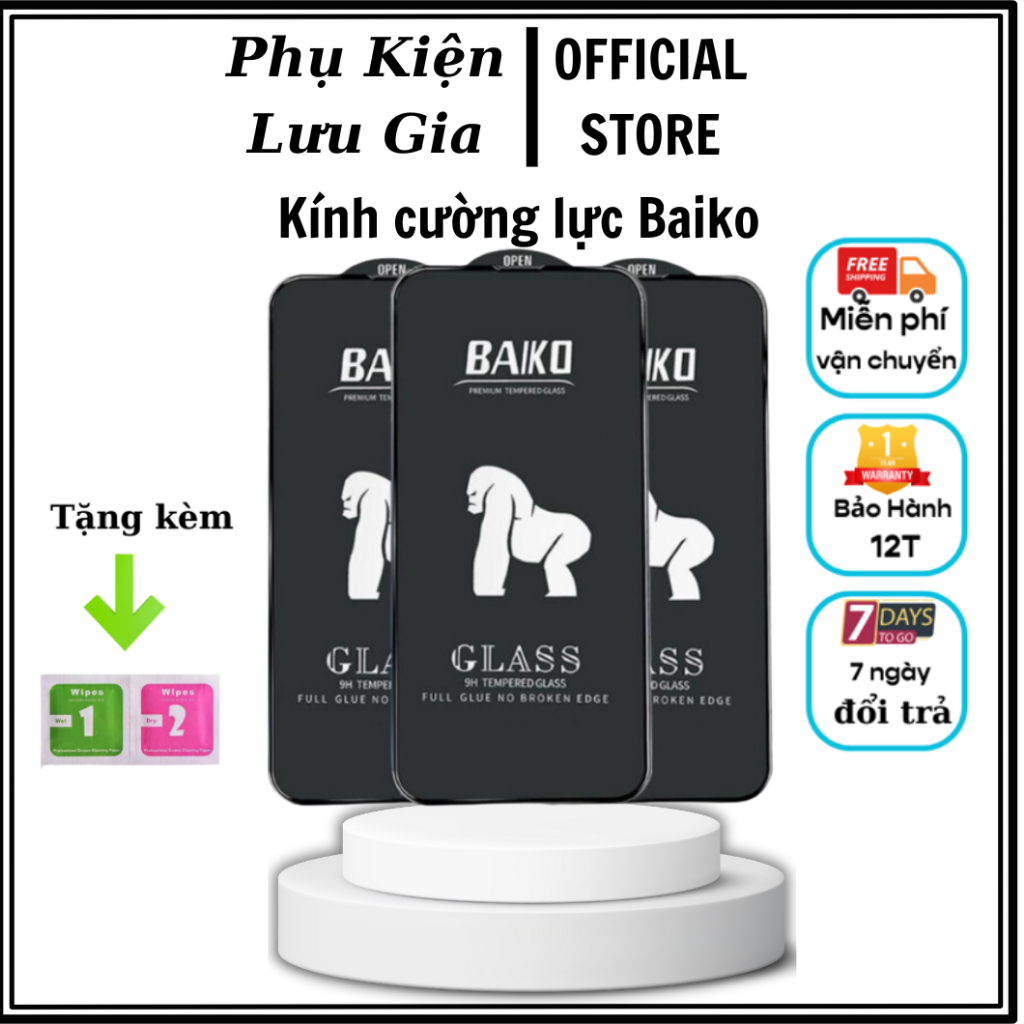Kính Cường Lực IPhone Baiko Chính Hãng, Siêu Mượt, Chống Bụi Màng Loa Siêu Bền 15/15Prm/X/Xs/Xsmax/11/12/13