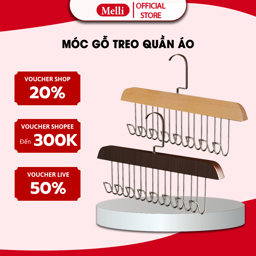 Móc Treo Quần Áo Móc Gỗ Treo Đồ Đa Năng 8 Móc Xoay 360 Độ Tiện Dụng