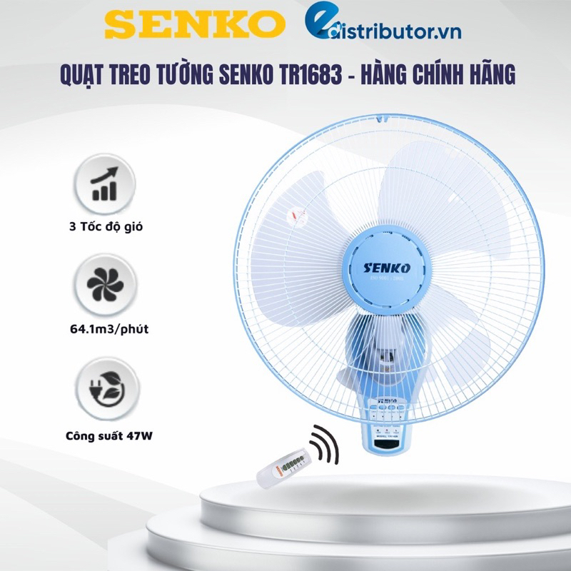 Quạt treo tường có điều khiển Senko TR1683 hàng chính hãng màu sắc ngẫu nhiên