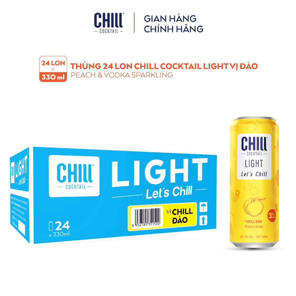 Thùng 24 lon Chill Cocktail vị Đào 330ml/lon