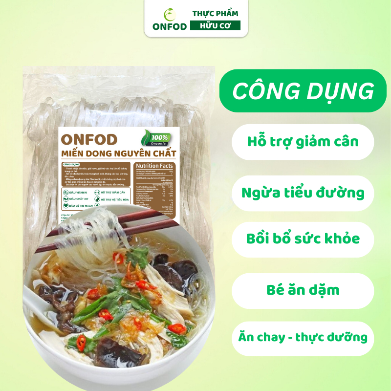 Miến dong nguyên chất hữu cơ ONFOD ăn kiêng giảm cân cho người tiểu đường, gym yoga, mẹ bầu, bé ăn dặm 500g