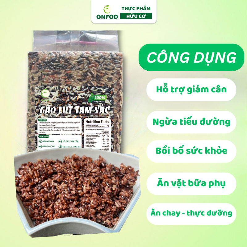 Gạo lứt dẻo điện biên tam sắc hữu cơ ONFOD giảm cân ăn kiêng thực dưỡng cho người tiểu đường, gym, yoga, mẹ bầu 1kg