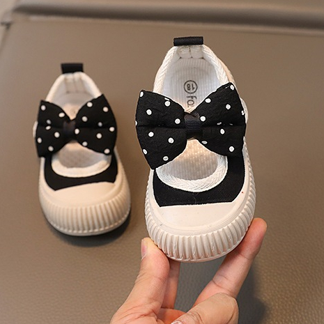 Giày cho bé gái tập đi mới biết đi dáng lười họa tiết chấm bi nơ hoa đáng yêu chống trượt quai ngang thời trang