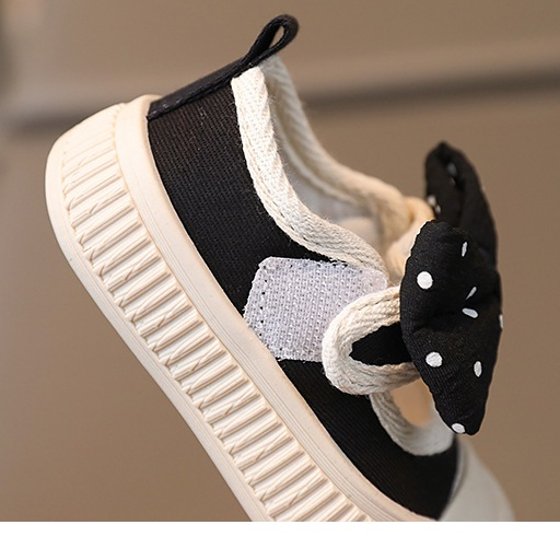 Giày cho bé gái tập đi mới biết đi dáng lười họa tiết chấm bi nơ hoa đáng yêu chống trượt quai ngang thời trang