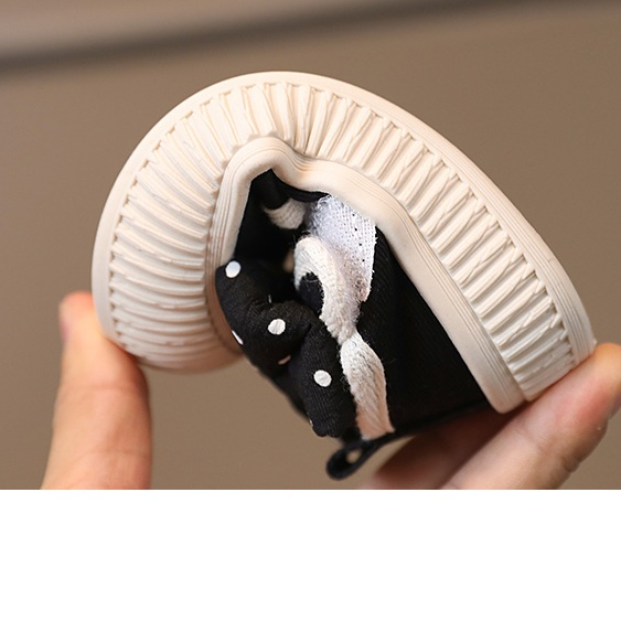 Giày cho bé gái tập đi mới biết đi dáng lười họa tiết chấm bi nơ hoa đáng yêu chống trượt quai ngang thời trang