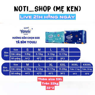 [HCM] Tã Bỉm Dán/Quần YOULI XANH Đủ Size S108/M96/M88/L84/XL80/XXL72/XXXL68