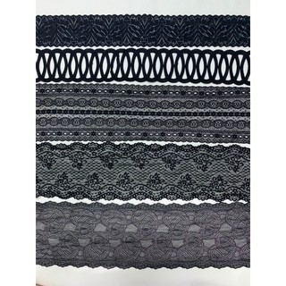 Ren thun màu đen, nhiều mẫu nhiều màu may nội y Ren thun màu trắng ren chỉ bóng cotton tua rua pom pom handmade ren viền