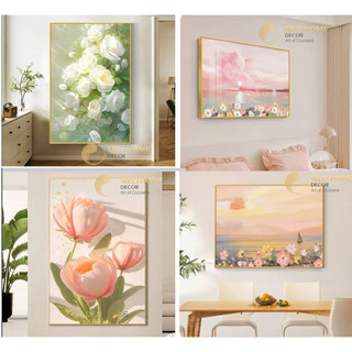 50x70 -Tranh Treo Tường Canvas Cao Cấp Trắng Vàng Hoa Mẫu Đơn Hoa Hướng Dương Hoa Tulip Trang Trí Phòng Khách Ngủ DECOR