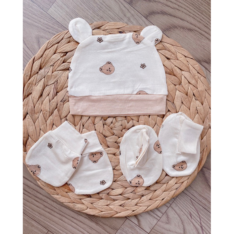 Phụ kiện sơ sinh, bao tay bao chân mũ cho bé sơ sinh chất liệu thun lạnh mềm mát