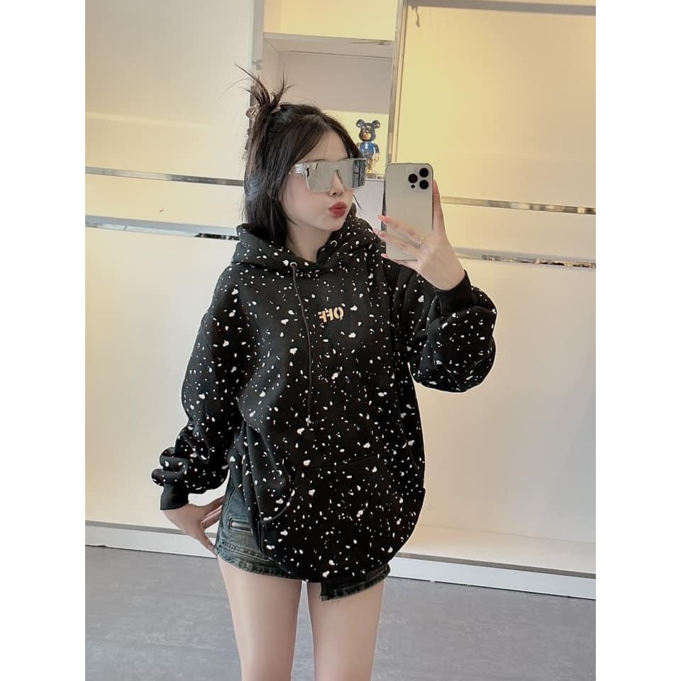 Áo Hoodie Dáng Rộng Vẩy Son Chữ Off hình Lưng Nam Nữ Unisex