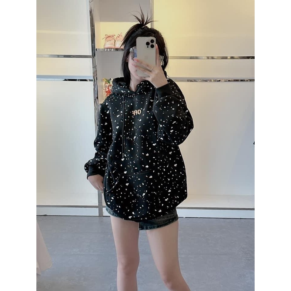 Áo Hoodie Dáng Rộng Vẩy Son Chữ Off hình Lưng Nam Nữ Unisex