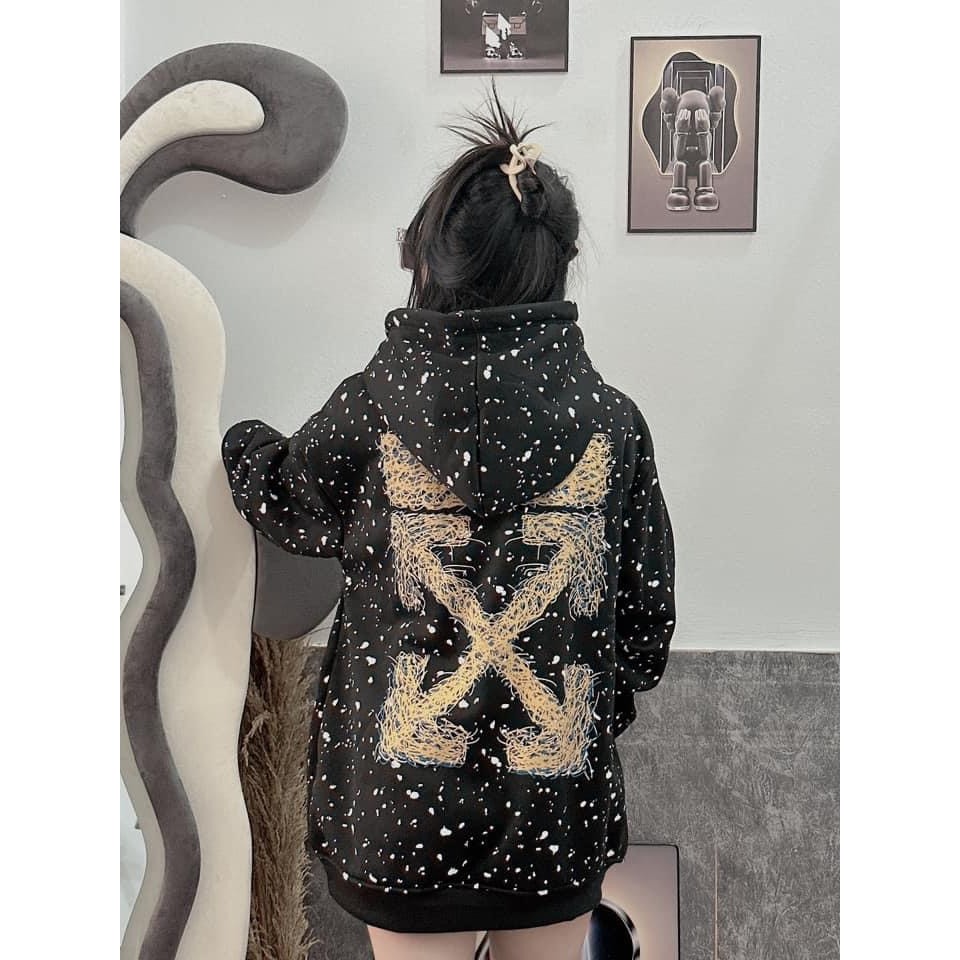 Áo Hoodie Dáng Rộng Vẩy Son Chữ Off hình Lưng Nam Nữ Unisex