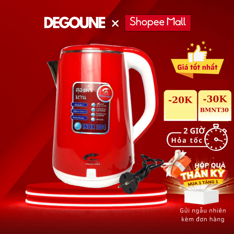 Ấm Siêu Tốc THÁI LAN Cao Cấp 2.5L, Ấm Đun nước 2 Lớp Loại Lớn, Nồi Đun Nươc Tiện Lợi