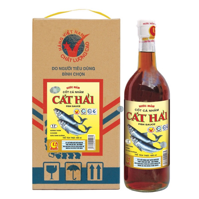 Hộp 4 Chai Nước Mắm Cát Hải Cốt Cá Nhâm Chai thuỷ tinh 650ml
