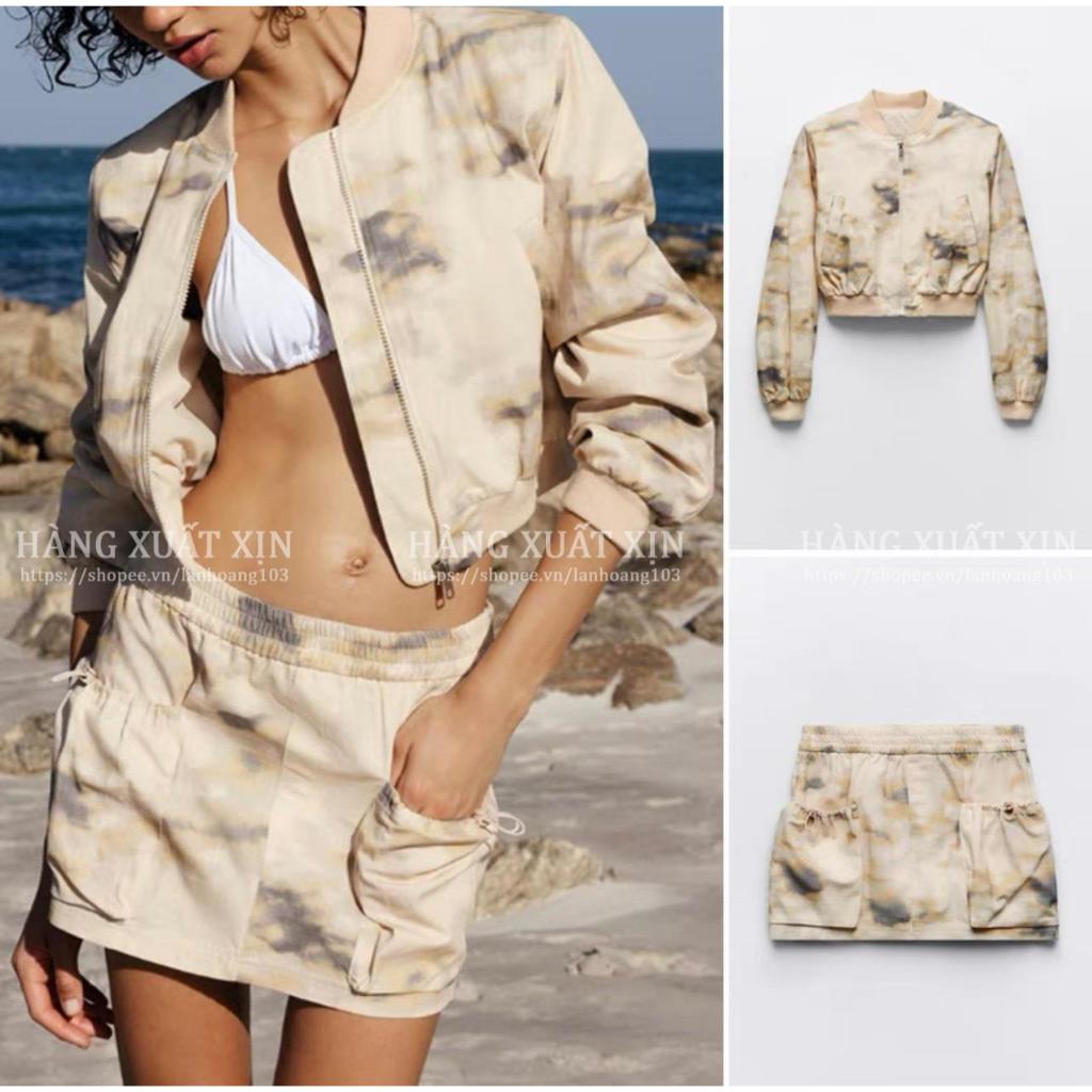Bộ gió áo bomber và chân váy túi hộp ZR chất siêu đẹp