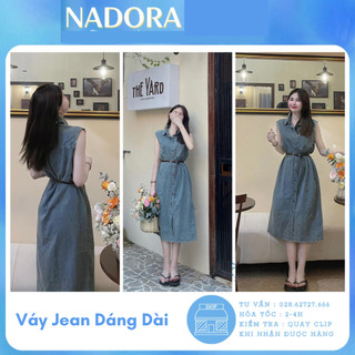 Váy Jean Dáng Dài Cài Khuy Kèm Đai
