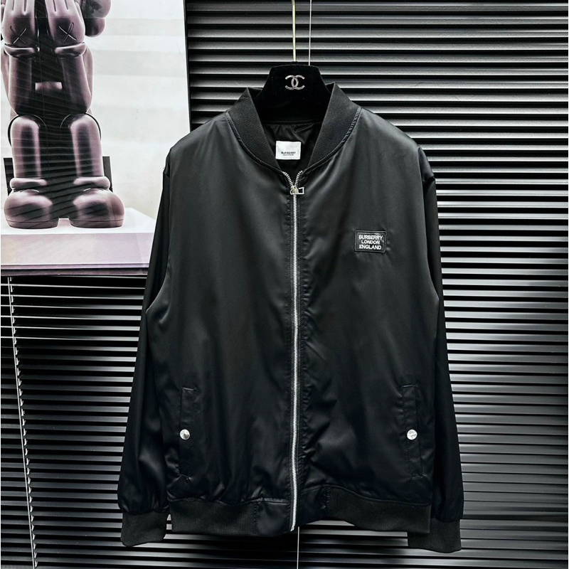 Áo khoác bomber bbr có hoạ tiết logo đơn giản hai lớp khoá kéo màu đen thời trang phong cách giới trẻ size từ s đến xl