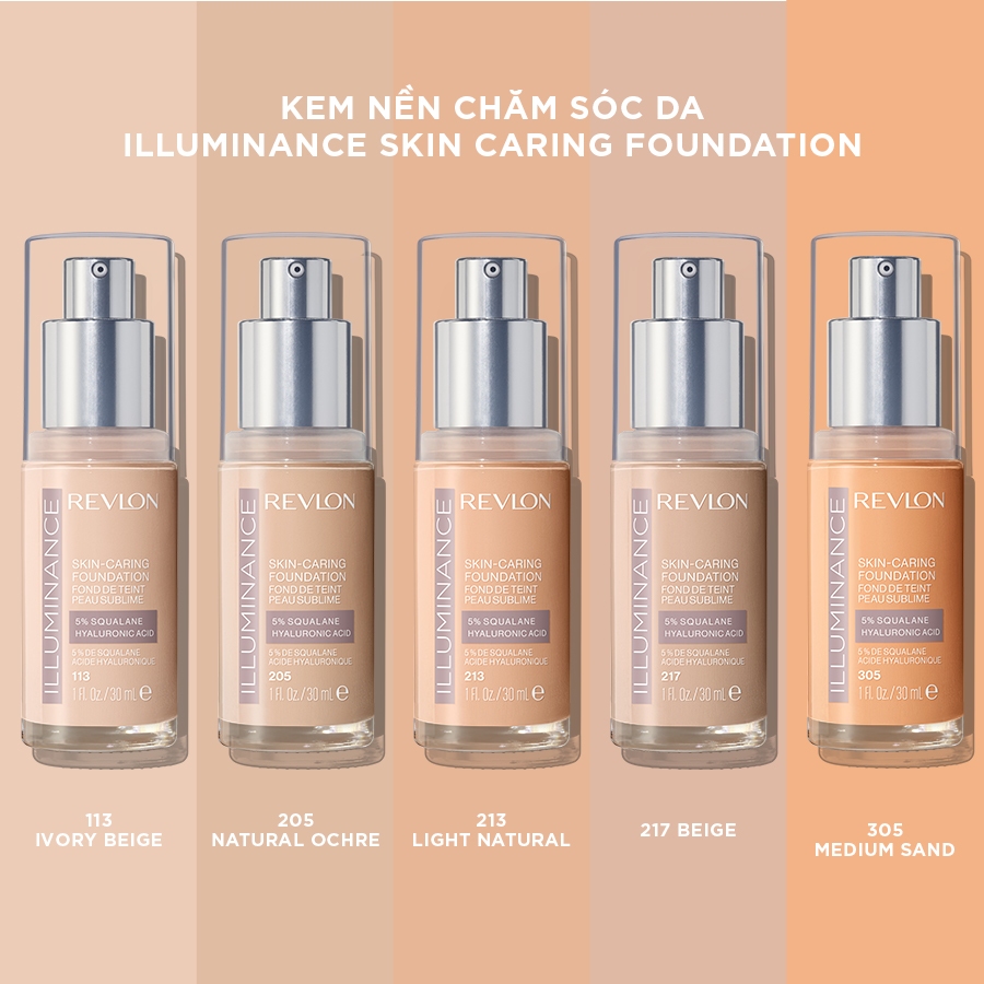 Kem Nền Chăm Sóc Da Illuminance™ - REVLON ILLUMINANCE SKIN-CARING FOUNDATION 5% SQUALENE HYALURONIC ACID