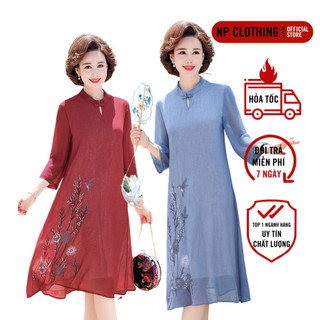 Đầm Trung Niên Nữ D395, Váy Tặng Mẹ Chất Chiffon Bigsize Tay Lỡ Sang Trọng | Thời Trang NP CLOTHING